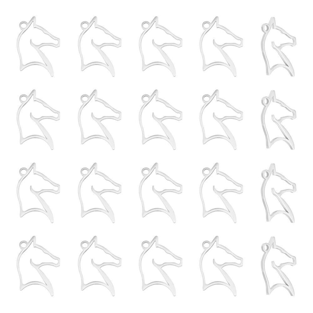 5849 20pcs Stainless Steel Horse Charms Back Bezel Pendants Metal Animal